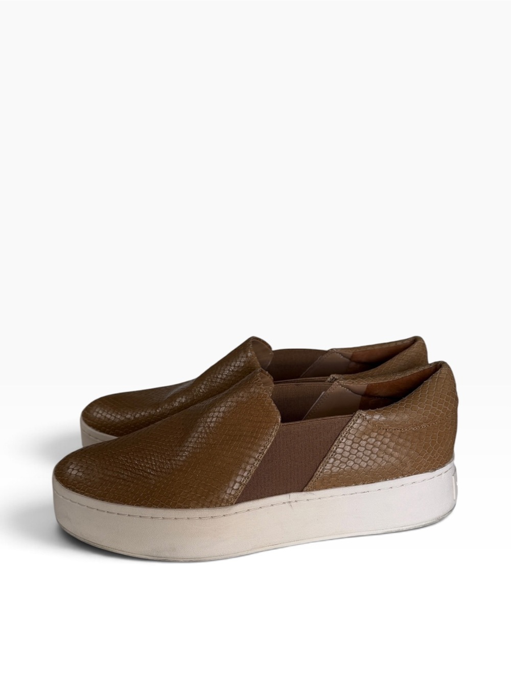 Vince Brown Textured Slip-On Loafers with White Platform Sole
